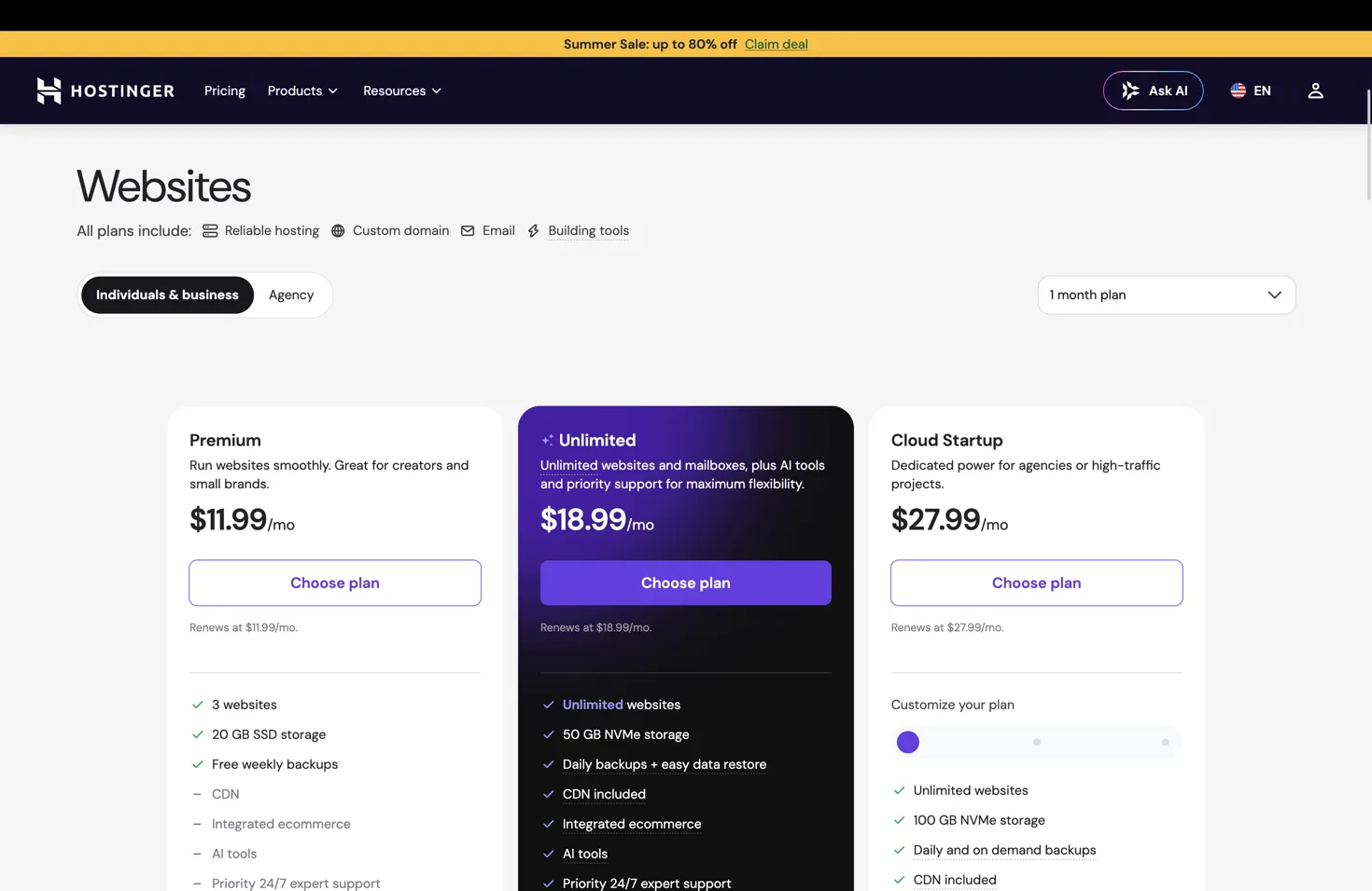 Hostinger web-hosting pricing