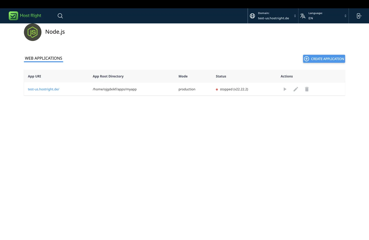 Stopped application in the application list