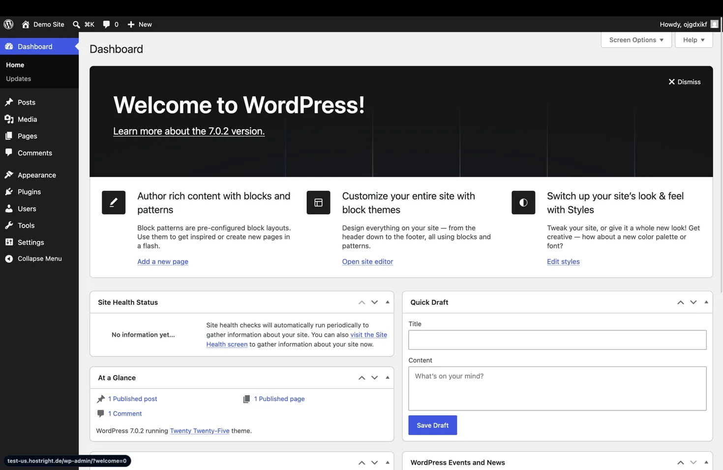 WordPress dashboard