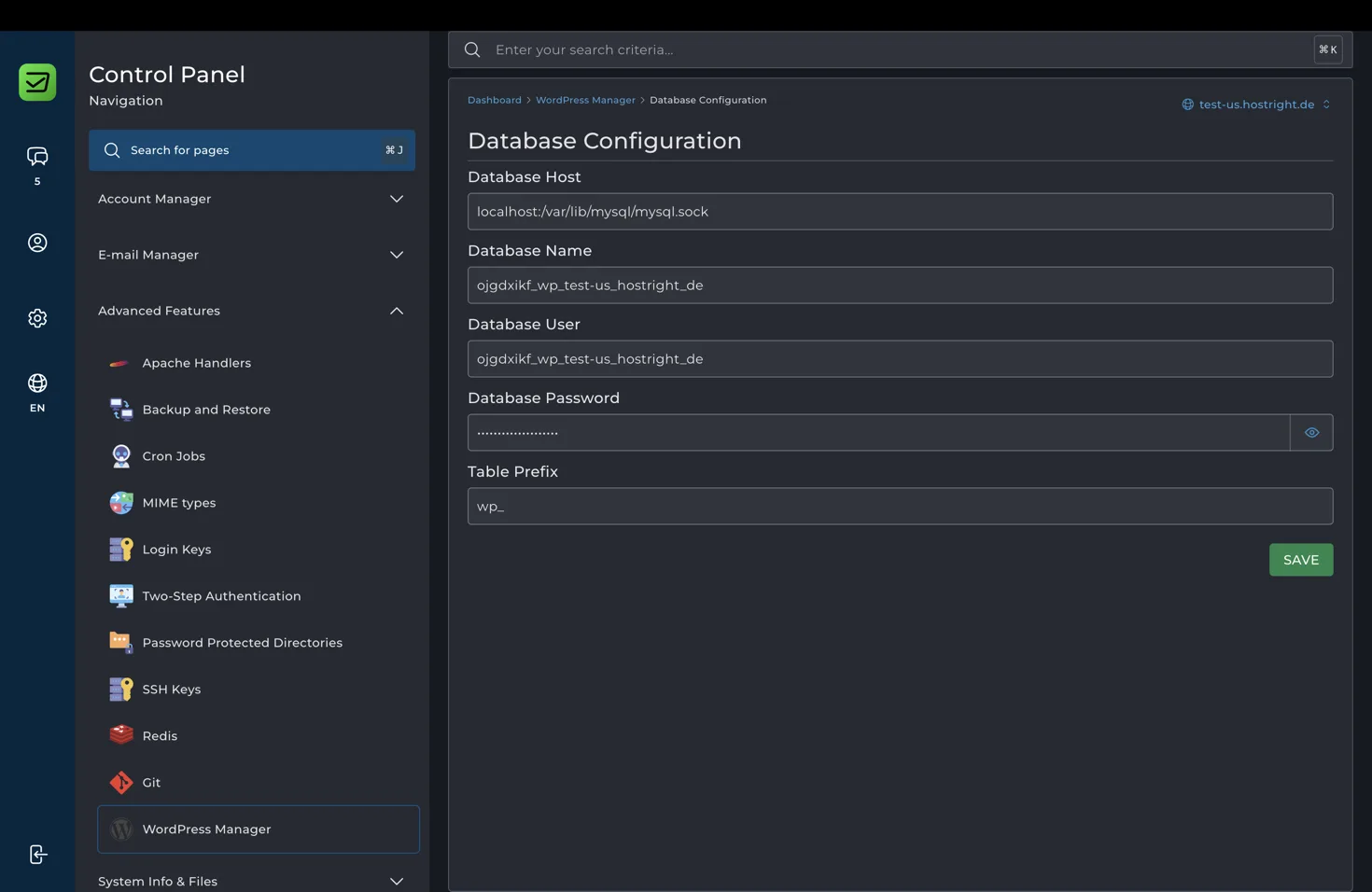 Manage the WordPress database configuration