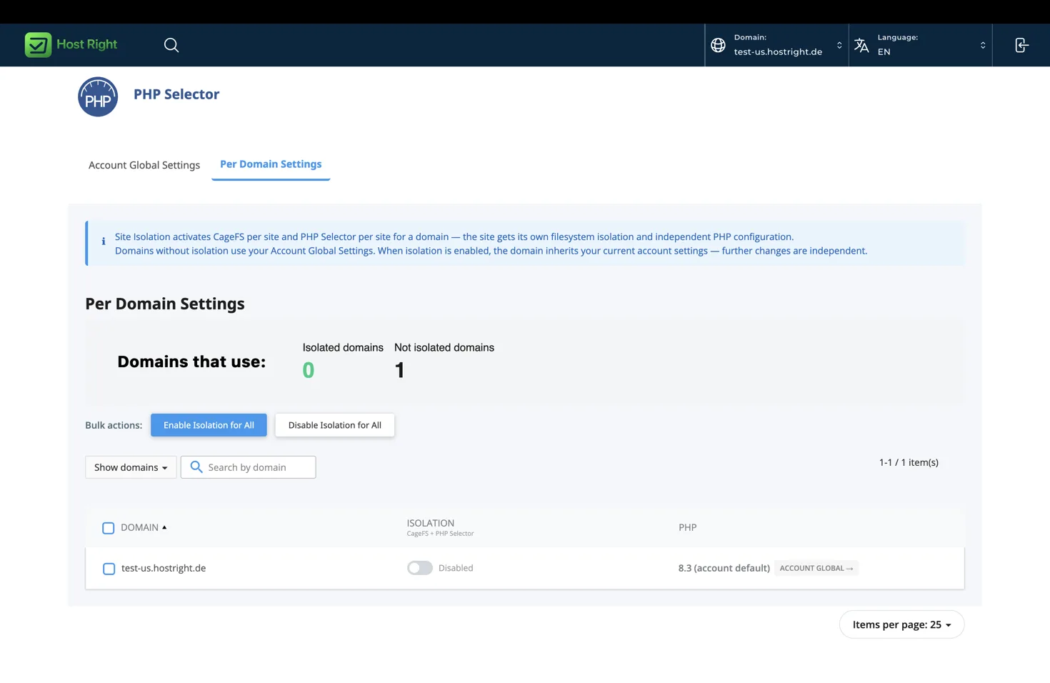 PHP Selector per-domain settings
