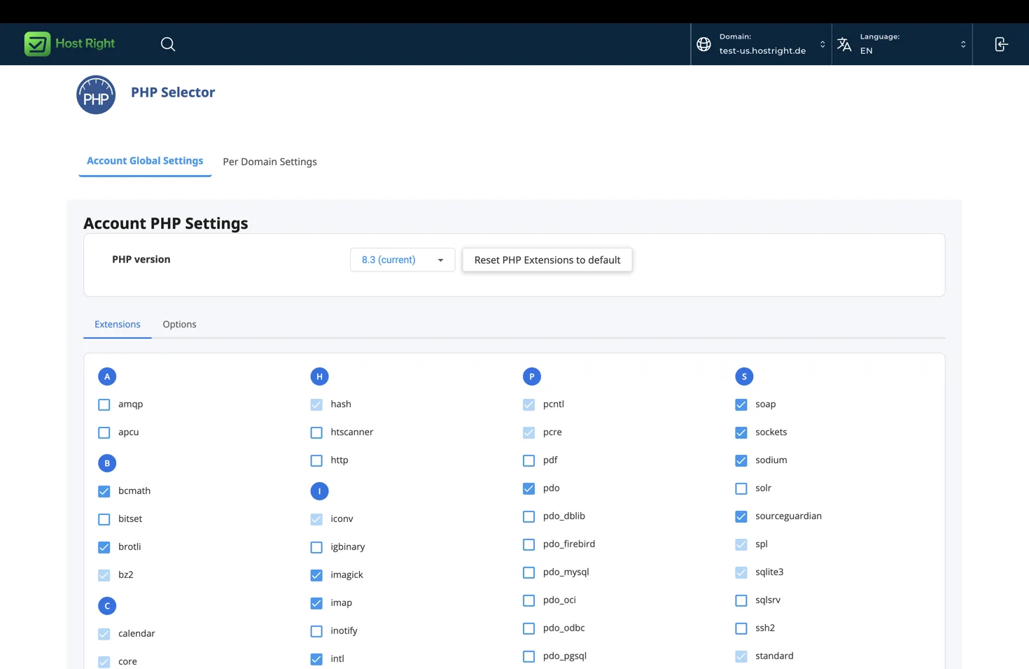 PHP Selector account settings