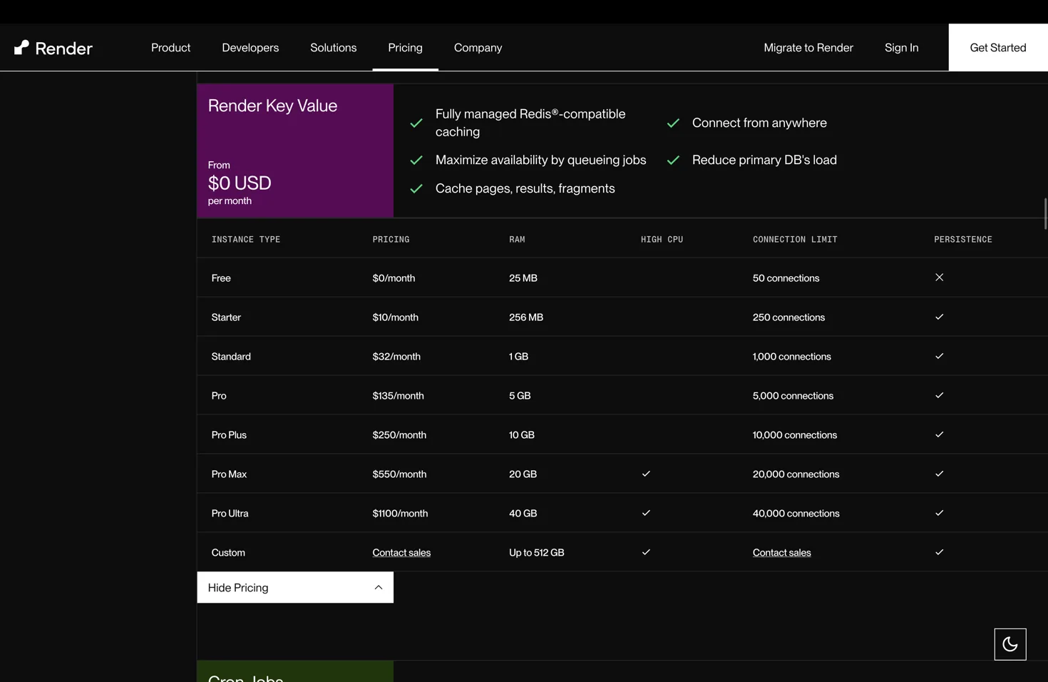Render Key Value and Cron Jobs pricing