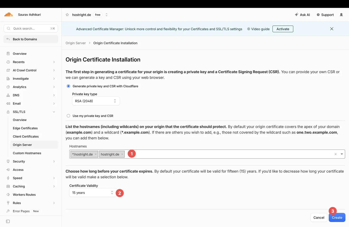 Cloudflare Origin Certificate Installation