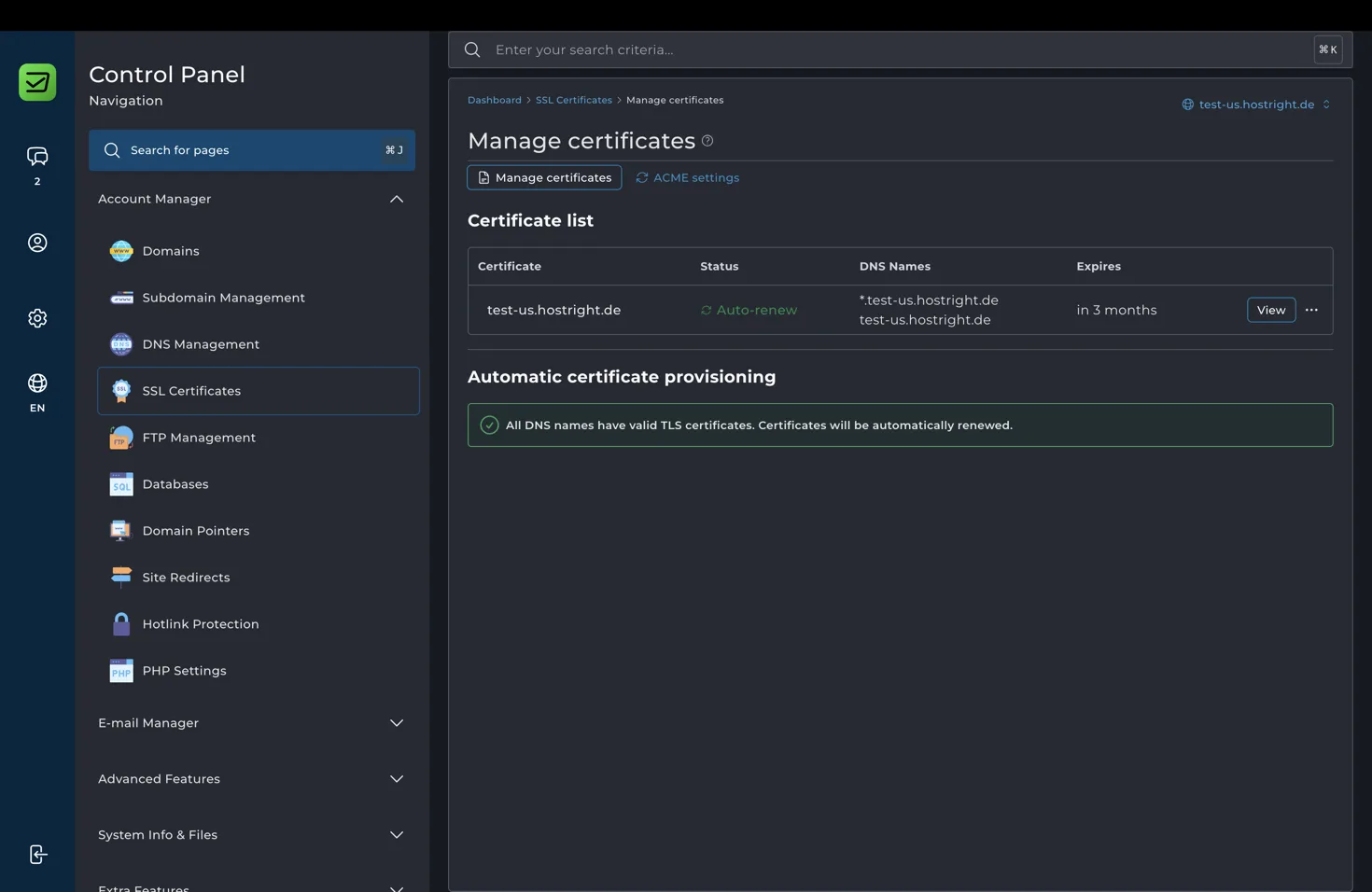 SSL Certificate Provisioned