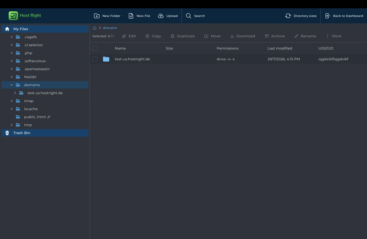 File manager domain list