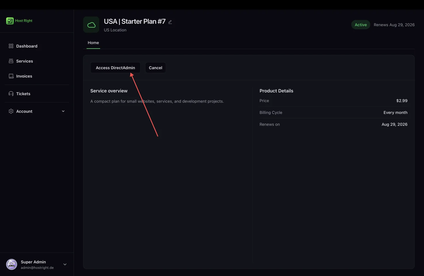 Service detail page