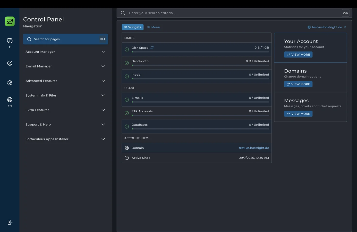 Control Panel Root Page