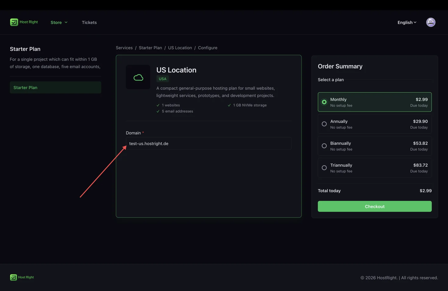 Configure the domain for a HostRight service