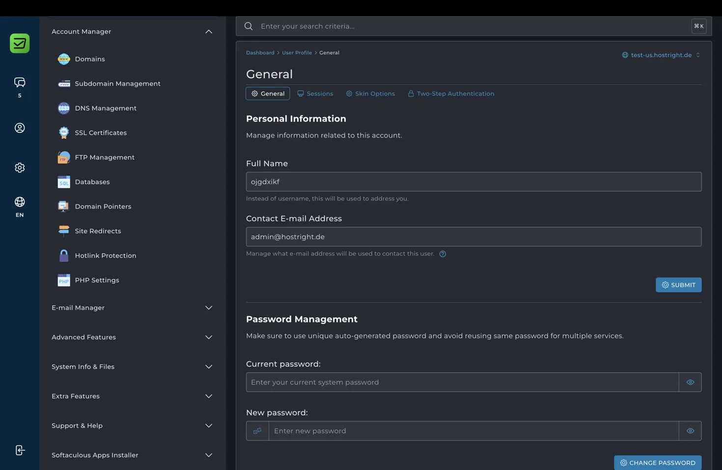 Find the hosting account username