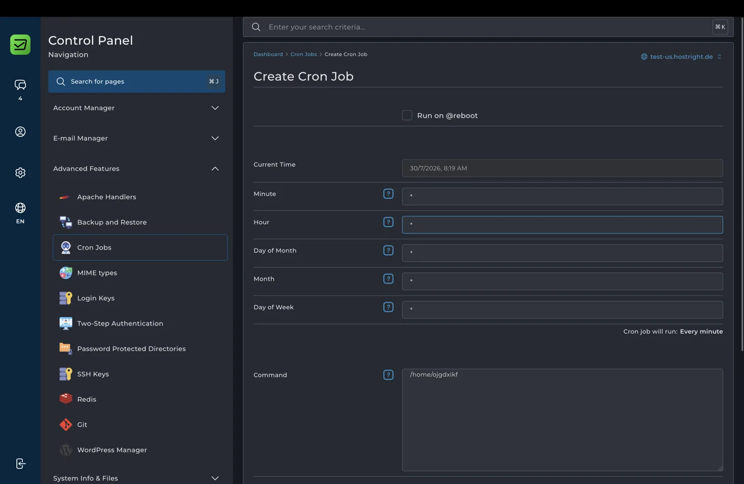 Create a new cron job