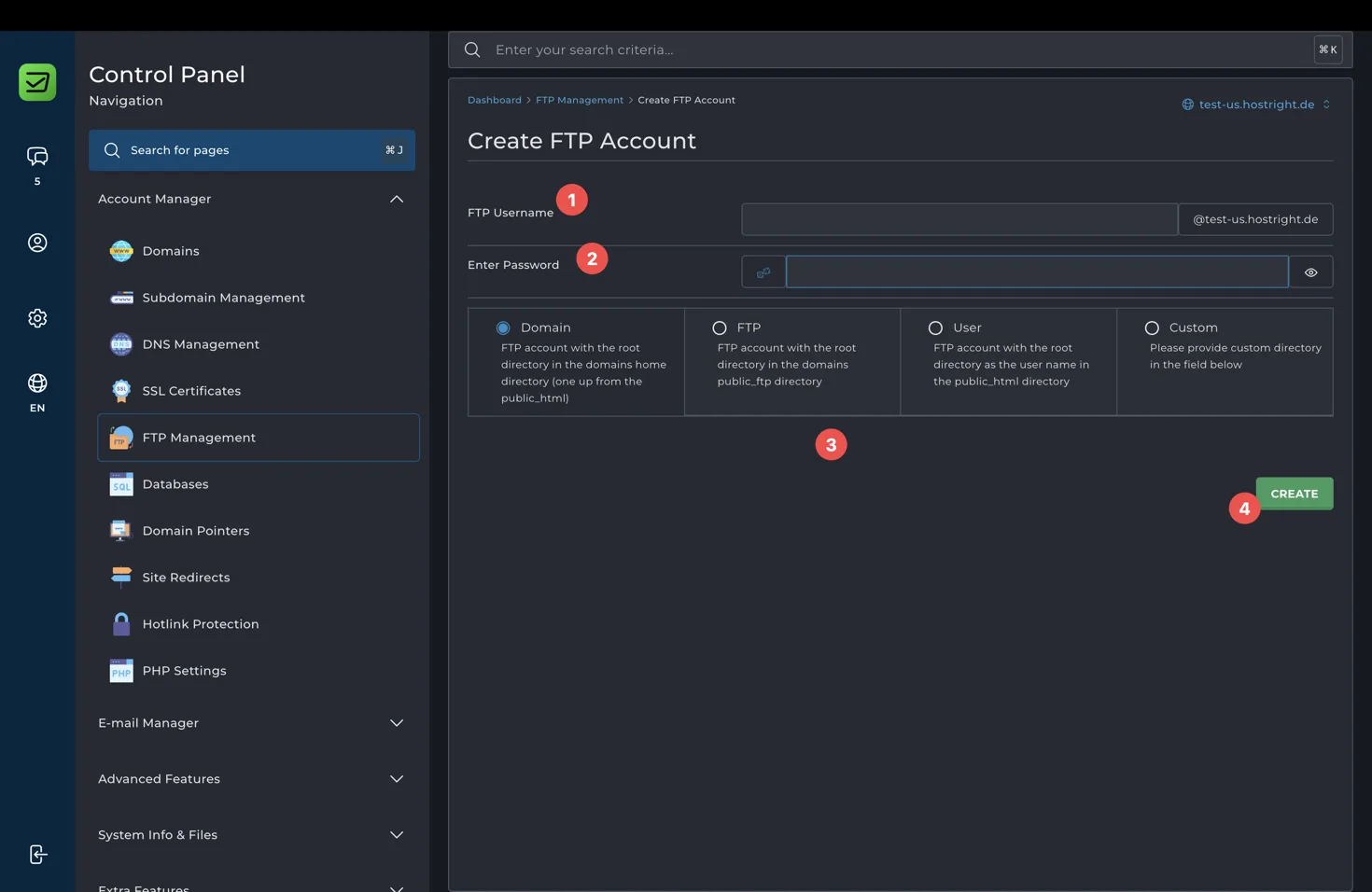 Create an FTP account