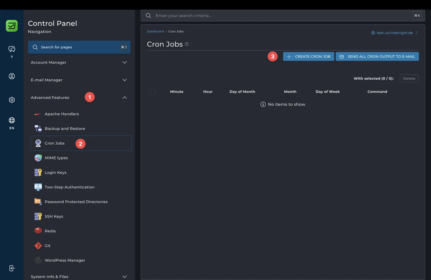 Open Cron Jobs from Advanced Features