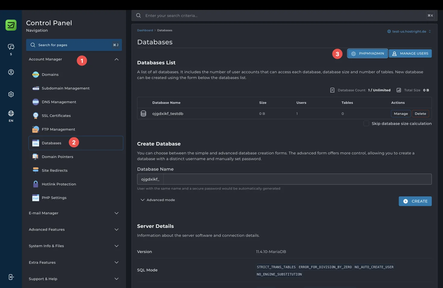 Open phpMyAdmin from Databases