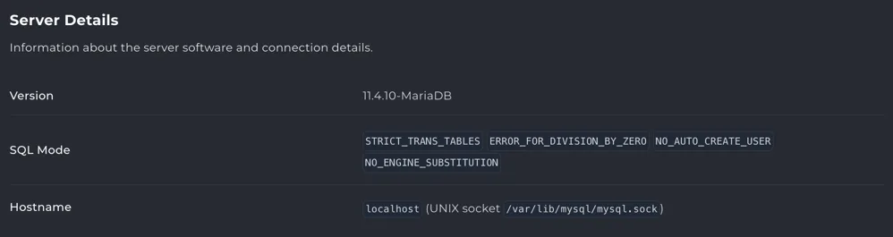 Database server details
