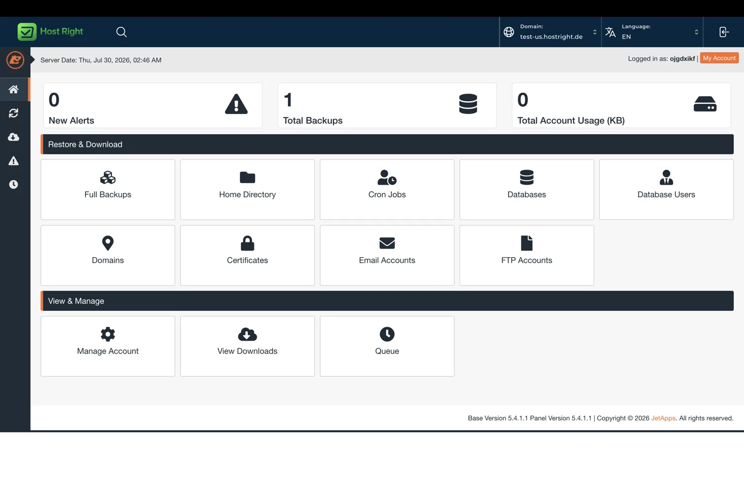 JetBackup portal