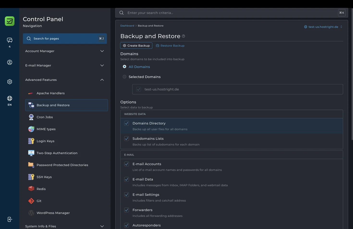 Create a manual backup