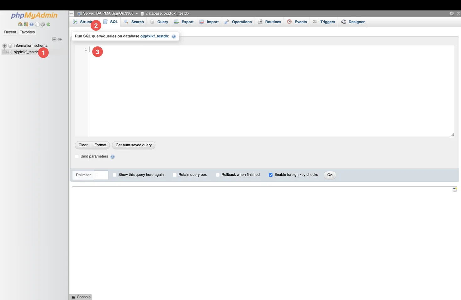 Run SQL queries in phpMyAdmin