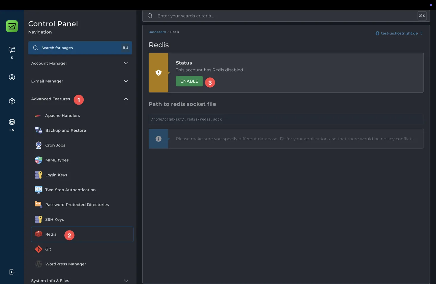 Redis disabled in the Control Panel